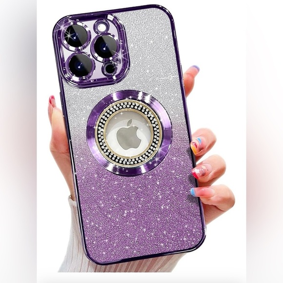 💖(2 for $15)💖 iPhone 14 Purple and Silver Glitter Phone Case - Picture 1 of 10